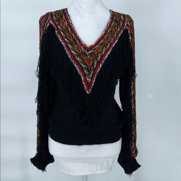 French Rags Sweaters - FRENCH RAGS NUBBY RAYON SWEATER SIZE SMALL FRINGE EMBROIDERED VINTAGE